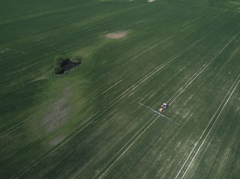 Aerial view of tractor in farm