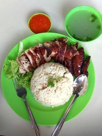 Directly above shot of breakfast served on table