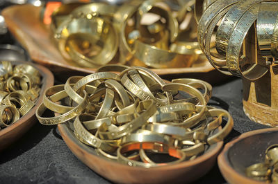 Close-up of wine glasses on table