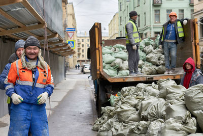 Portrait of people working at bus