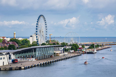 High angle view of city at waterfront