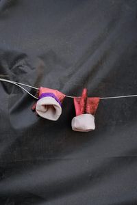 High angle view of stuffed toy hanging