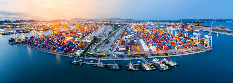 High angle view of city at waterfront