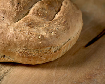 High angle view of bread on cutting board