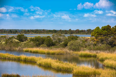 Scenic view of lake against sky