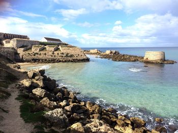 Scenic view of sea against cloudy sky