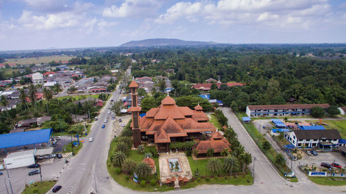 High angle view of city against sky