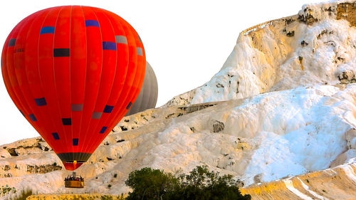 Close-up of hot air balloons