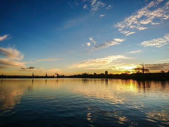 Scenic view of lake during sunset