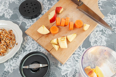 High angle view of breakfast on table