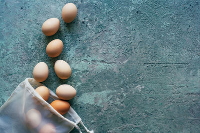 High angle view of eggs on table