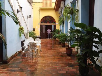 High angle view of narrow alley