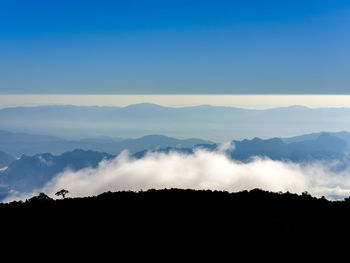 Scenic view of silhouette mountain against sky