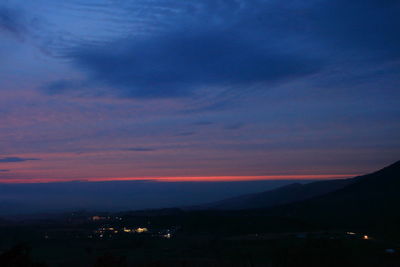 Scenic view of landscape against sky at dusk