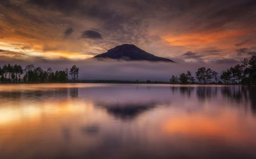 Scenic view of lake against sky during sunset