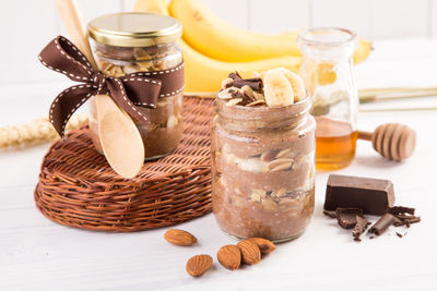 Close-up of drink in jar on table