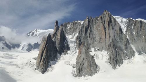Panoramic view of snowcapped mountains against sky