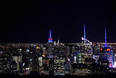 Illuminated new york cityscape at night