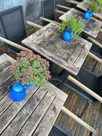 High angle view of potted plants on table