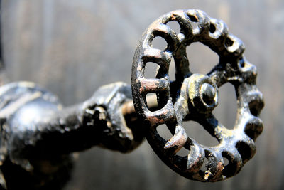 Close-up of rusty steam train valve