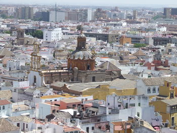 High angle view of buildings in city