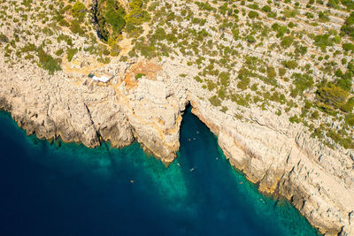 Aerial view of odysseus' cave on mljet island, the adriatic sea, croatia