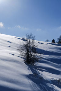 Scenic view of snow covered landscape against sky