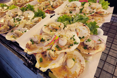 High angle view of meal served on table