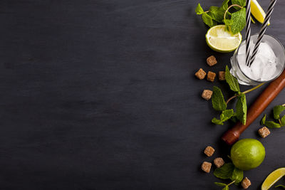 High angle view of fruits on table