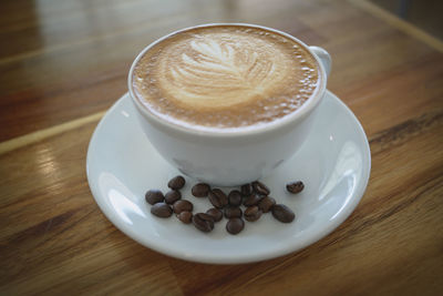 High angle view of coffee on table