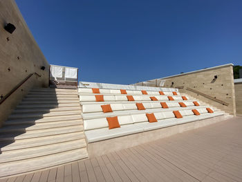 Low angle view of building against clear blue sky