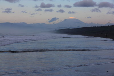 Scenic view of sea against cloudy sky