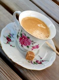 High angle view of coffee on table