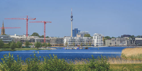 View of city at riverbank