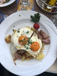 High angle view of breakfast served in plate