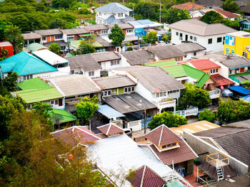 High angle view of buildings in town