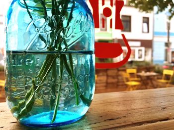 Close-up of green table