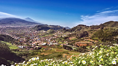 Aerial view of townscape against sky