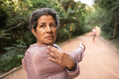 Senior woman exercising outdoors