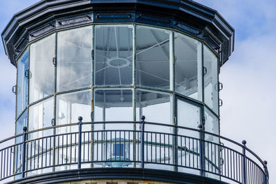 A view of the top of a lighthouse at cape disappointment state park.