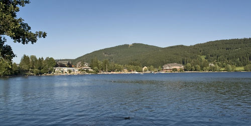 Scenic view of lake against clear sky