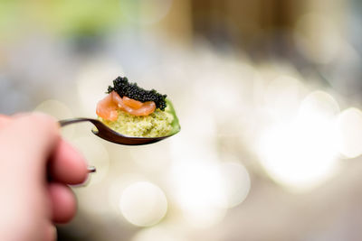 Close-up of hand holding spoon