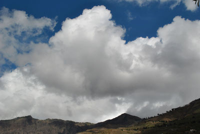 Low angle view of cloudy sky over land