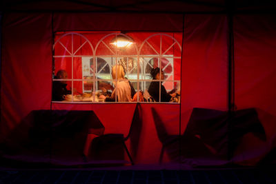 Red restaurant tent