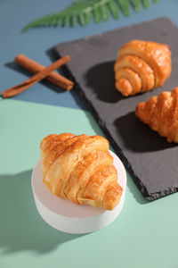 High angle view of bread in plate on table