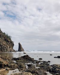 Rocks on beach against sky
