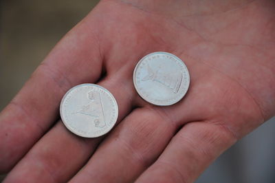 Close-up of hand holding coins