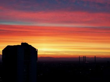 Silhouette buildings against sky during sunset