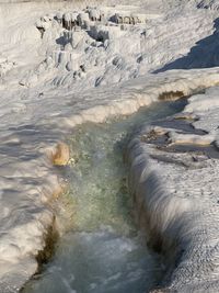 Scenic view of salt terraces landscape against sky in pamukkale turkey 