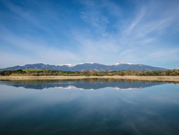 Scenic view of lake against blue sky